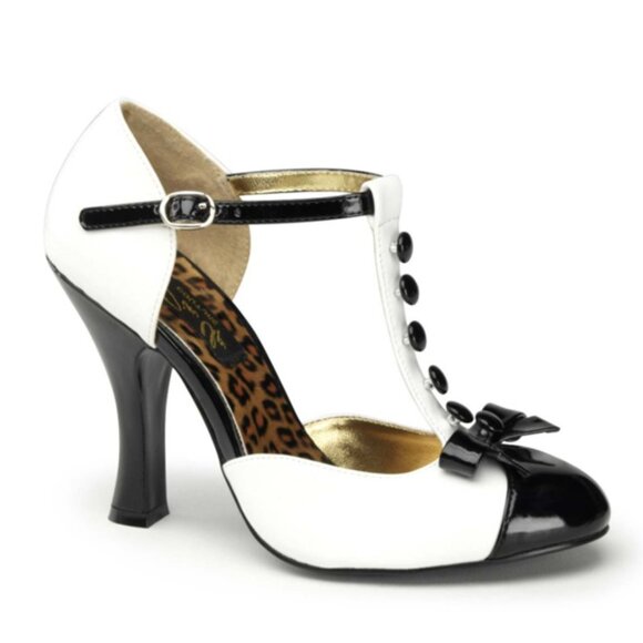 NWOB Pin Up Couture Smitten -10 White Black Patent Heel Shoe Size 7 - Picture 1 of 8